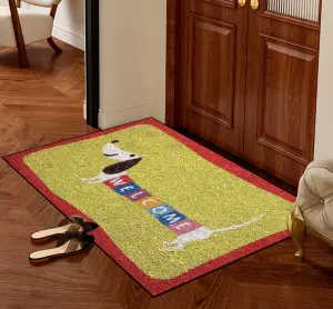 New Arrival Cute Dog Printed Rectangular Shape Welcome Crystal Velvet Entrance Floor Mat Washable Anti Slip Door Mat