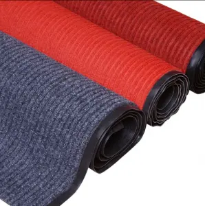 Indoor/Outdoor Double Ribbed Door Mat with PVC Backing Non-Slip Stripe Floor Carpet Washable Polyester Material