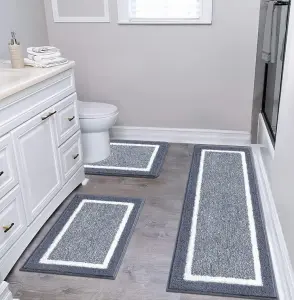 WXCCF Fluffy Microfiber Non Slip Machine Washable Super Absorbent Custom Design Shower Mat Bathroom Bath Mat Set
