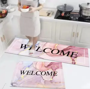 BUFU Waterproof Kitchen Mat Rug Non Slip Backing Washable PVC Polyester Kitchen Mat Carpets