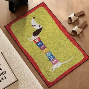 New Arrival Cute Dog Printed Rectangular Shape Welcome Crystal Velvet Entrance Floor Mat Washable Anti Slip Door Mat