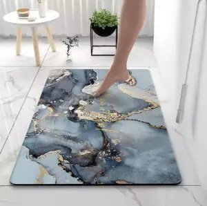 Modern Marble Pattern Bathroom Door Mats Non slip Absorbent Diatomite Bath Mat
