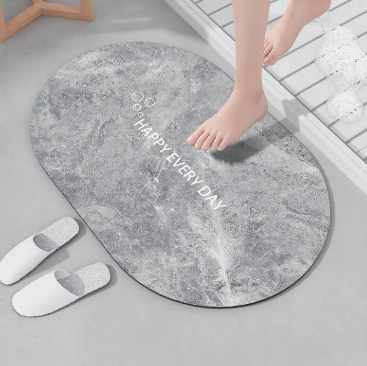 U-HOME High Quality Custom Logo Marble Design Floor Mat Anti-slip Shower Luxurious Soft Bath Rugs Rubber Bathroom Mat