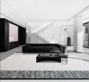 Wilton Modern Striped Woven Carpets High Pile Machine Made Home Carpet