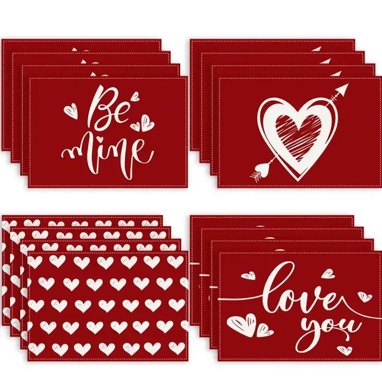 New Valentine’s Day Love Series Meal Mat Linen Letter Printed Table Mat Holiday Party Table Decoration Insulation Mat