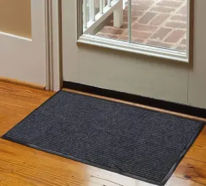 Non slip entrance doormat custom polyester stripe floor carpet ribbed outdoor door mat