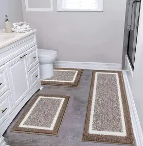 WXCCF Fluffy Microfiber Non Slip Machine Washable Super Absorbent Custom Design Shower Mat Bathroom Bath Mat Set