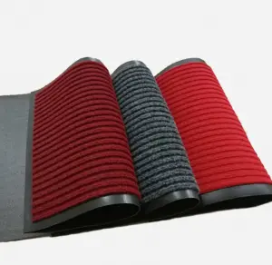 Indoor/Outdoor Double Ribbed Door Mat with PVC Backing Non-Slip Stripe Floor Carpet Washable Polyester Material