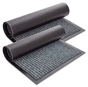 Double Ribbed Striped Mats Entrance pvc Floor Mat Black/Red/Grey Polyester Door Mat
