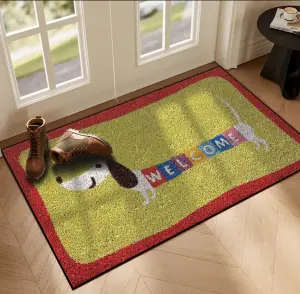 New Arrival Cute Dog Printed Rectangular Shape Welcome Crystal Velvet Entrance Floor Mat Washable Anti Slip Door Mat