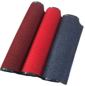 Indoor/Outdoor Double Ribbed Door Mat with PVC Backing Non-Slip Stripe Floor Carpet Washable Polyester Material