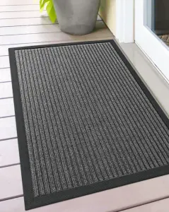 Stripe Grey Easy Clean Patio Entryway Floor Mat Low Profile Non Slip Front Door Mats