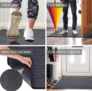 Polyester Ribs Mat Waterproof Doormat Floor Pvc Backing Striped Welcome Floor Door Mat for Home