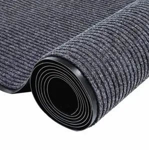 Indoor/Outdoor Double Ribbed Door Mat with PVC Backing Non-Slip Stripe Floor Carpet Washable Polyester Material
