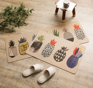 Kitchen Padded Floor Mats Set Linen Anti Fatigue Anti slip Printed Rubber 2 Pieces Custom Packing Adult Modern Floral