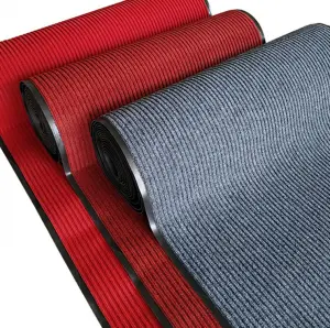 Indoor/Outdoor Double Ribbed Door Mat with PVC Backing Non-Slip Stripe Floor Carpet Washable Polyester Material