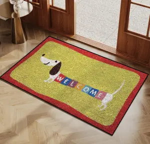 New Arrival Cute Dog Printed Rectangular Shape Welcome Crystal Velvet Entrance Floor Mat Washable Anti Slip Door Mat